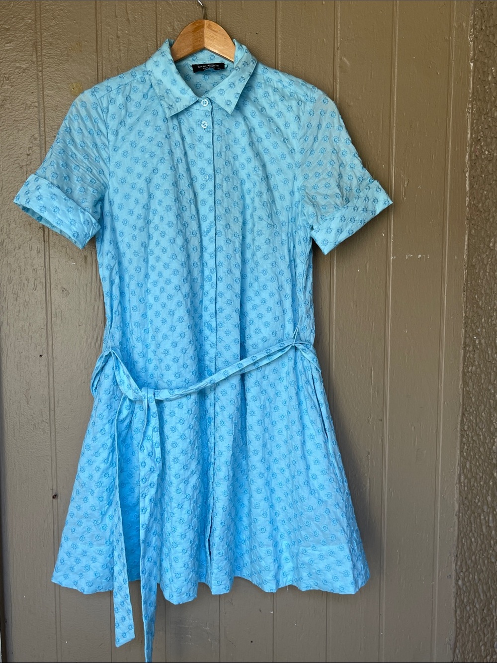 Kate Spade embroidered Eyelet Shirt Dress in in light blue Agate size S
